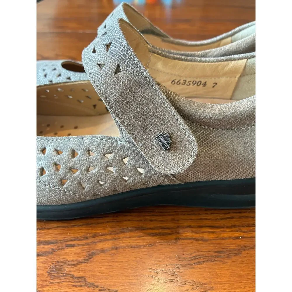 Finn Comfort Anzio Mary Jane Metallic Gray Taupe Size 7
